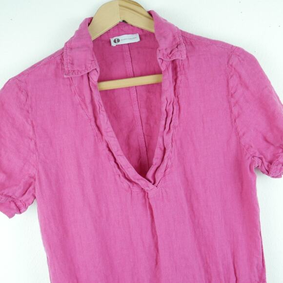 100% Linen Size 6 Shirt Dress Pink Collared Preppy Beach Resort Country Club - Picture 3 of 7